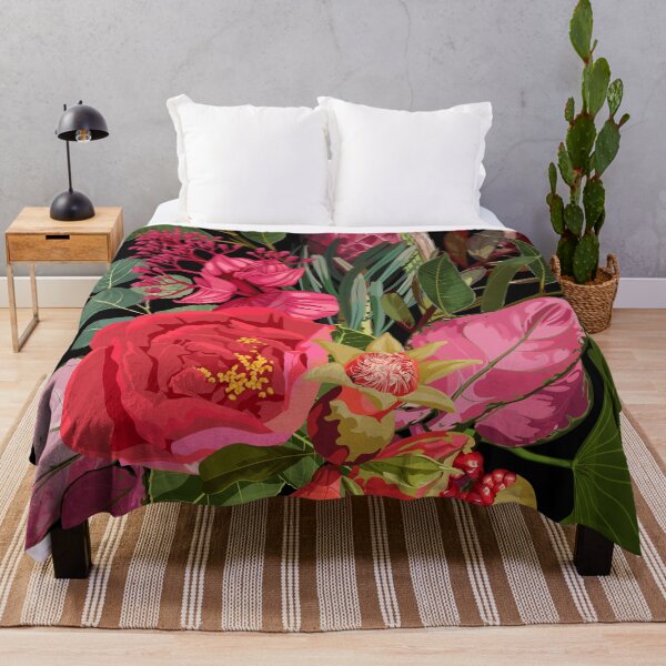 Item preview, Seamless floral pattern with pink red glossy protea and tropical flowers, leaves. designed and sold by MatyKotiv.