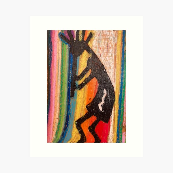 Item preview, Colorful Kokopelli – Recycled Wood and Oil Pastels designed and sold by BABAGURUJI.