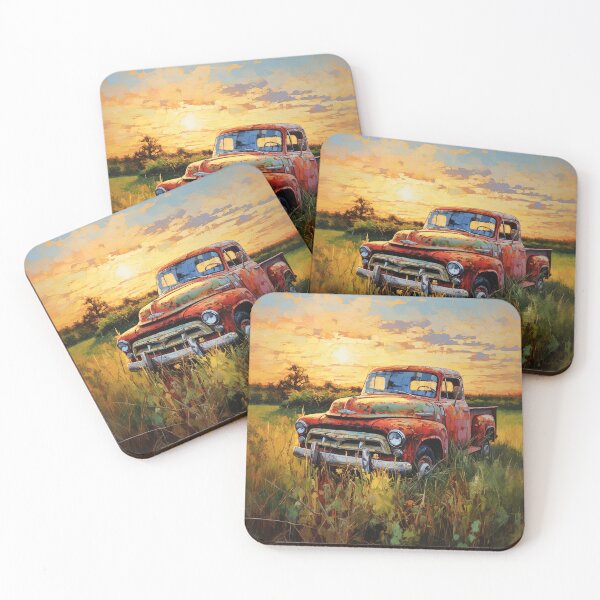 Item preview, Abandoned classic car in field at sunset - Landscape painting designed and sold by TheArtistOf2022.