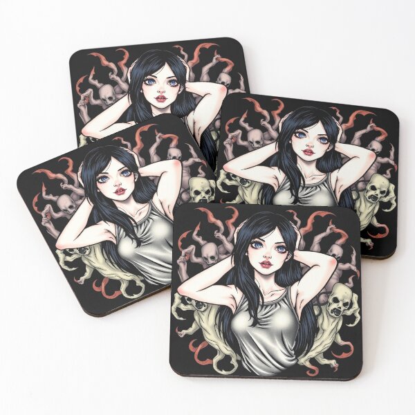 Item preview,  Cute Gothic Goth Vampire Horror Girl Tattoo style illustration with demons designed and sold by Vintage Designs +.