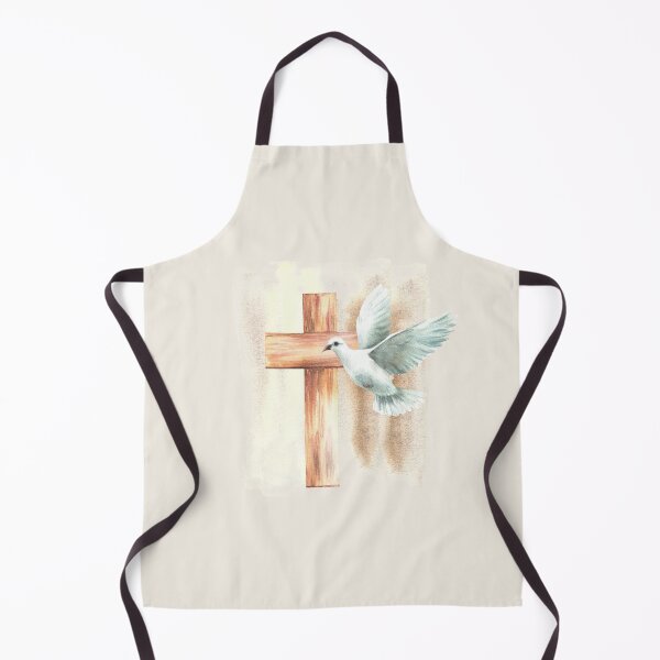Item preview, White dove, wooden cross on watercolor spotted background. Flying bird pigeon. Religion print designed and sold by BartolArt.