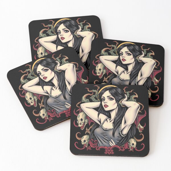 Item preview,  Cute Gothic Goth Vampire Horror Girl Tattoo style illustration with demons designed and sold by Vintage Designs +.