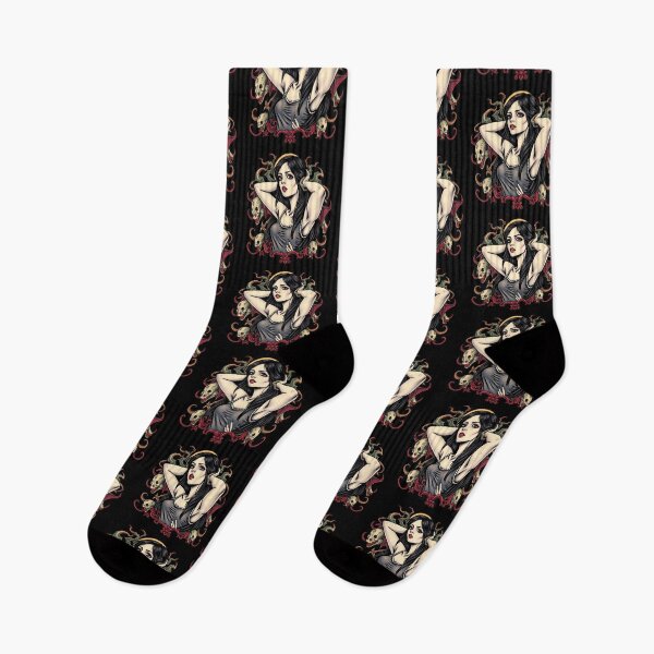 Item preview,  Cute Gothic Goth Vampire Horror Girl Tattoo style illustration with demons designed and sold by Vintage Designs +.