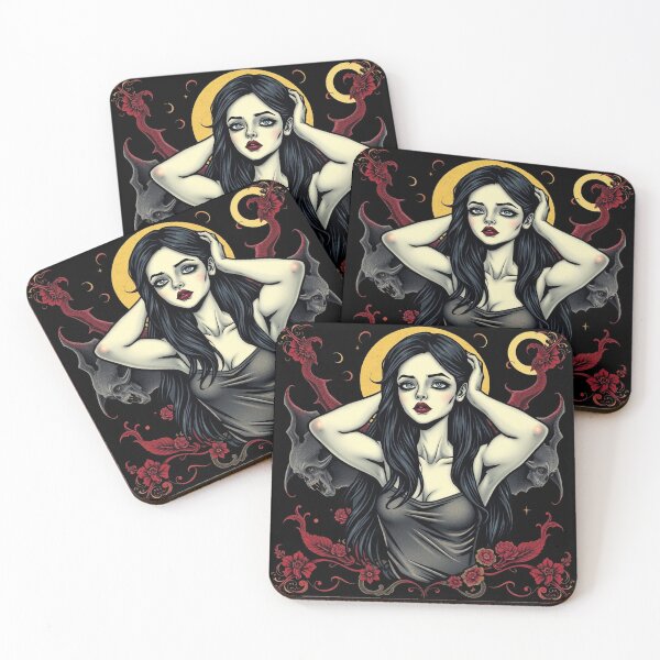 Item preview, Cute Gothic Goth Vampire Horror Girl Tattoo style illustration with demons designed and sold by Vintage Designs +.