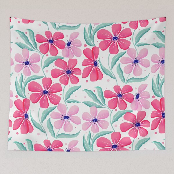 Item preview, Botanical art in pink. Modern Flowers Dancing. Floral Pattern in Pink and Mint Green. designed and sold by Sandra Brezina.