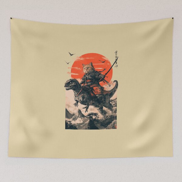 Item preview, Samurai cat riding a dinosaur designed and sold by TheSamuraiCat.