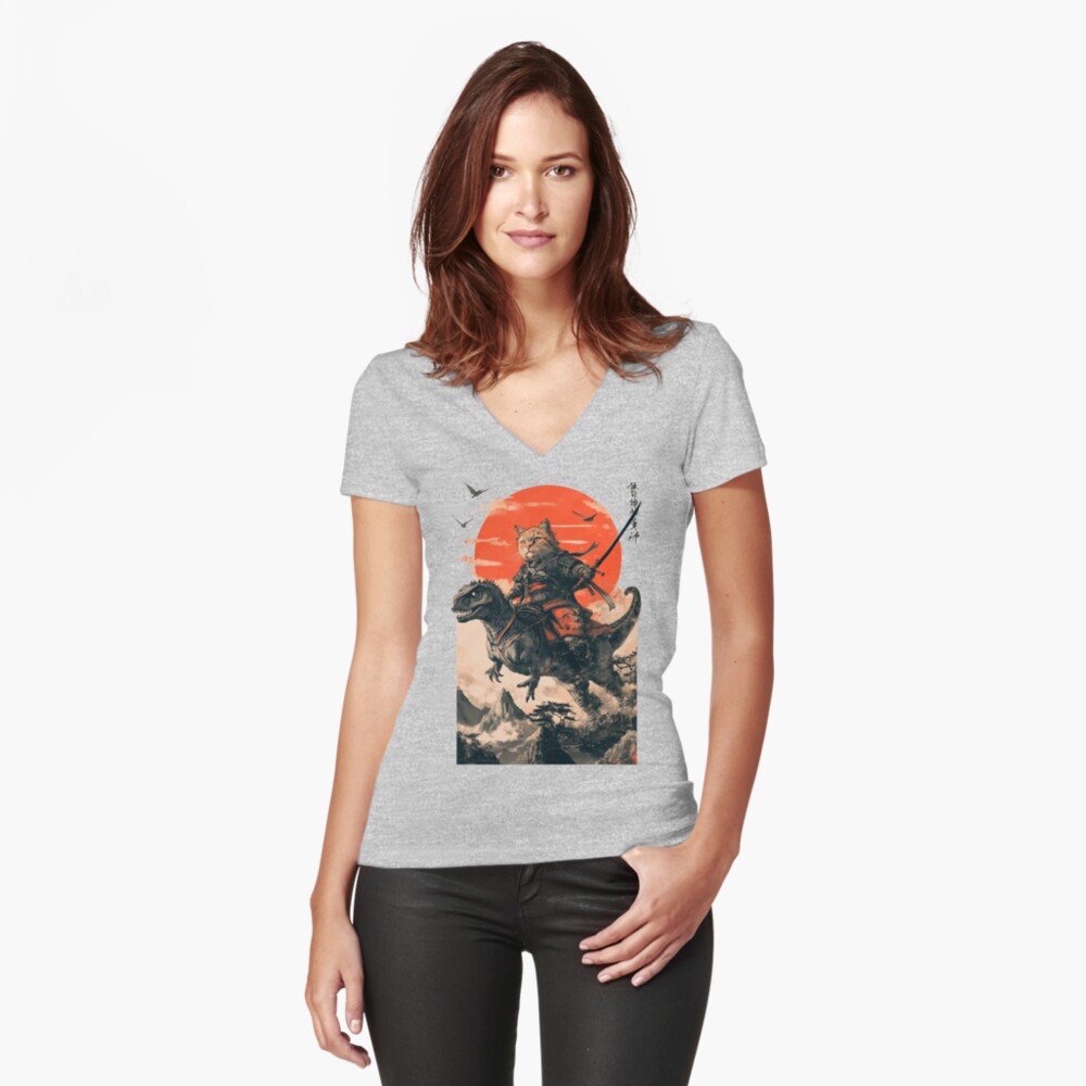 Item preview, Fitted V-Neck T-Shirt designed and sold by TheSamuraiCat.