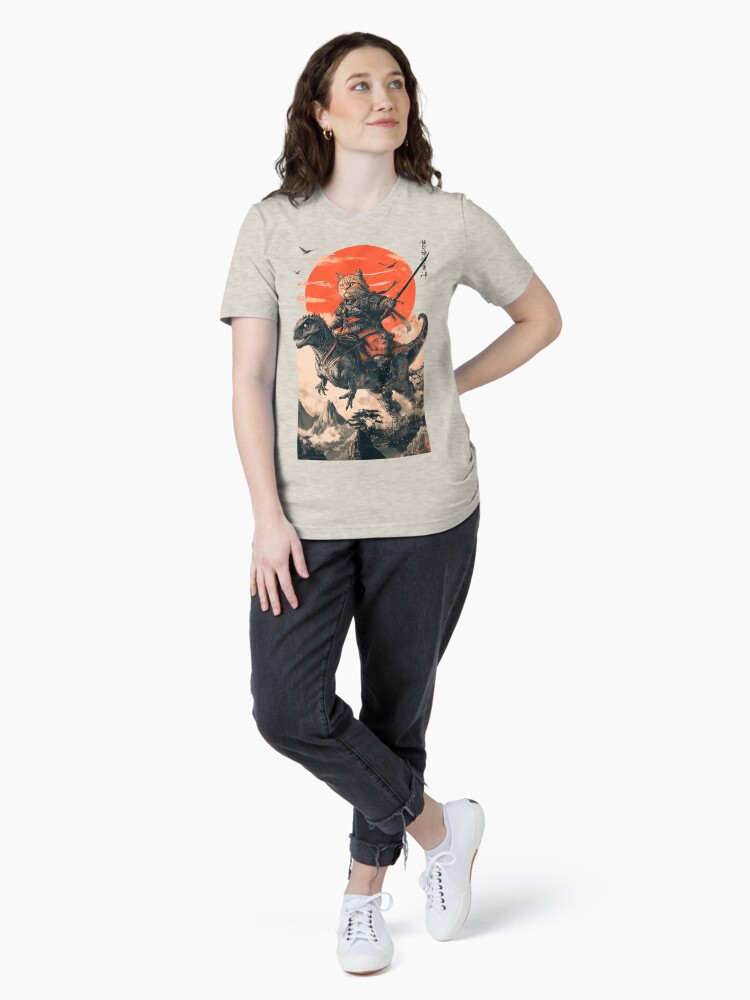 Thumbnail 4 of 7, Essential T-Shirt, Samurai cat riding a dinosaur designed and sold by TheSamuraiCat.