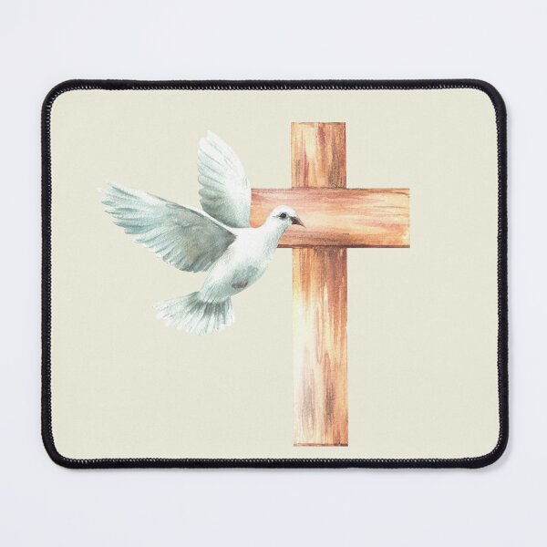 Item preview, White dove with wooden cross. Watercolor flying bird pigeon. Religion illustration designed and sold by BartolArt.