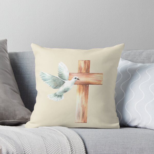 Item preview, White dove with wooden cross. Watercolor flying bird pigeon. Religion illustration designed and sold by BartolArt.