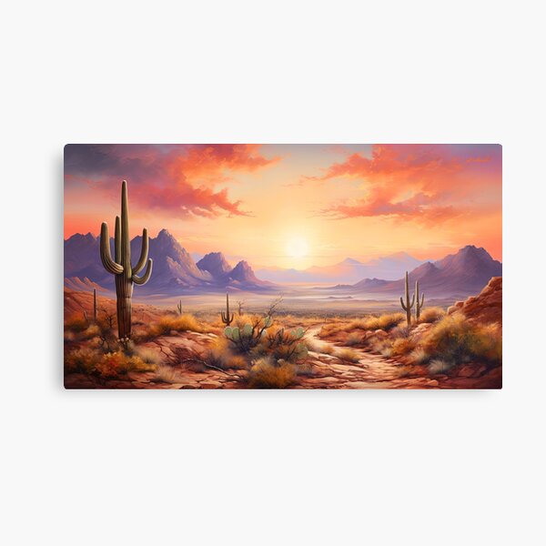 Item preview, Majestic sunrise over desert with plants - Landscape painting designed and sold by TheArtistOf2022.