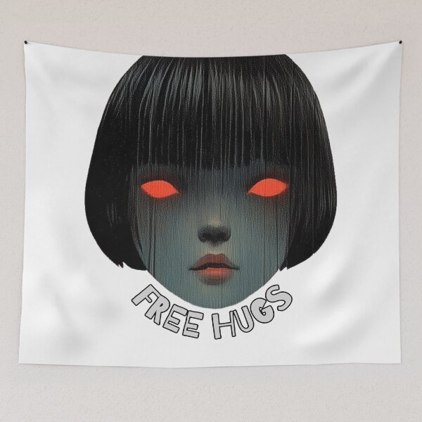 Item preview, Free Hugs. Funny scary creepy girl design. designed and sold by Shoot-The-Moon.