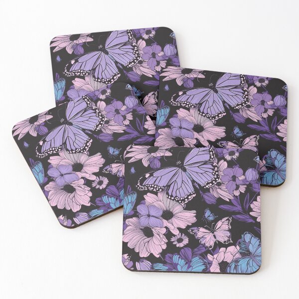 Item preview,  Black violet blue colorful floral butterfly pattern - whimsigoth dark cottagecore forestcore  designed and sold by cocomelon168.