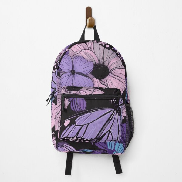 Item preview, Black violet blue colorful floral butterfly pattern - whimsigoth dark cottagecore forestcore designed and sold by cocomelon168.
