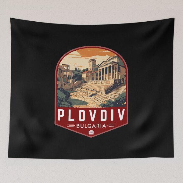 Item preview, Plovdiv in Bulgaria Retro Travel Art Badge designed and sold by MaateoDesign.