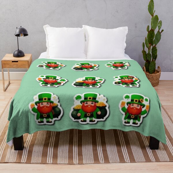Item preview, St. Patrick's Day Nine Stickers Irish leprechauns, in green clothes, with red beards, with pots of gold designed and sold by JaroDesign2023.