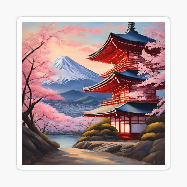 Artikel-Vorschau von Sakura Tempel im japanischen Stil Fuji, designt und verkauft von FunkyBeaver.