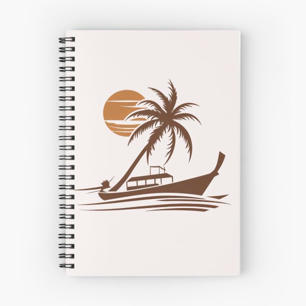Artikelvorschau, Sonnenuntergang im tropischen Paradies mit Boot und Palmen – Entspannende Strandstimmung entworfen und verkauft von EmiBarDesign.