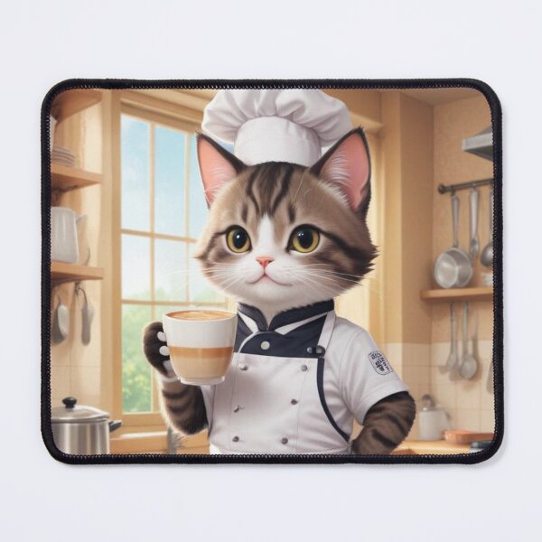 Item preview, Adorable Chef Cat with Coffee – Cute Barista Feline in Cozy Kitchen designed and sold by artiviohub.