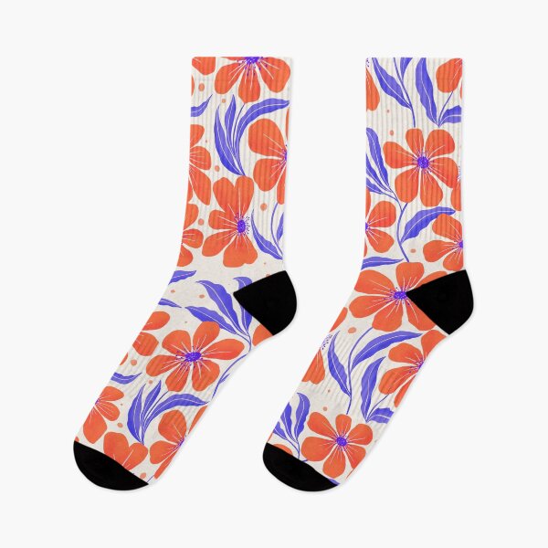 Item preview, Flower Power in Orange and Lilac. Modern Botanical Art designed and sold by Sandra Brezina.
