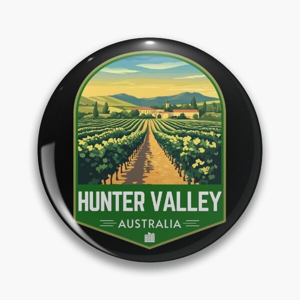 Item preview, Vineyard in Hunter Valley Australia Retro Travel Art Badge designed and sold by MaateoDesign.