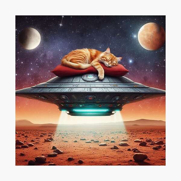 Item preview, Cute cat sleeping on top of a UFO designed and sold by Dogandesighn.