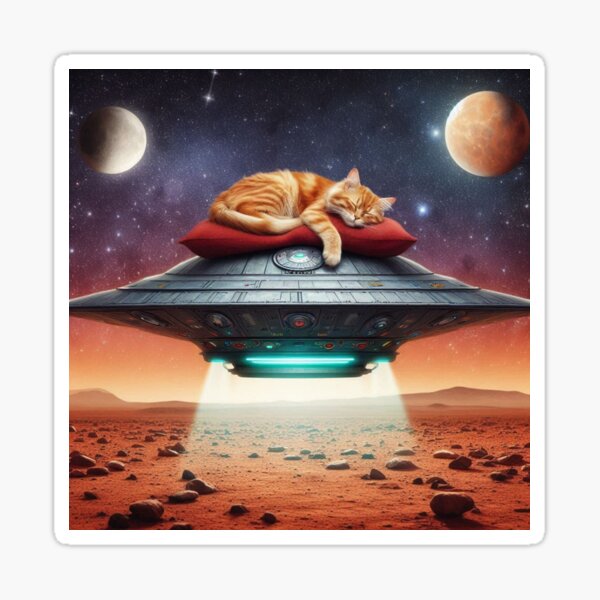 Item preview, Cute cat sleeping on top of a UFO designed and sold by Dogandesighn.