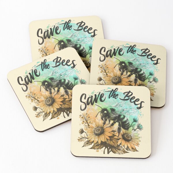 Item preview, Bee sunflowers and quote save the bee, motivational, ways to help the earth,save planet, watercolor style designed and sold by Collagedream.