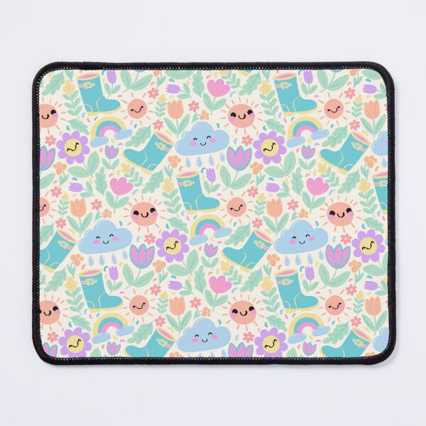 Item preview, Cute Spring Pattern with Kawaii Clouds, Sun, Flowers, and Rainboots designed and sold by DaisyLaneCo94.