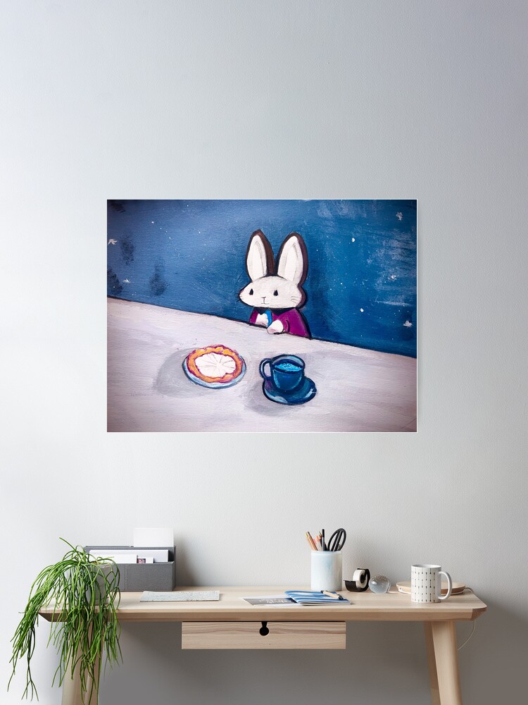 Thumbnail 1 of 3, Poster, bunny with tea and pie designed and sold by shopcherry.