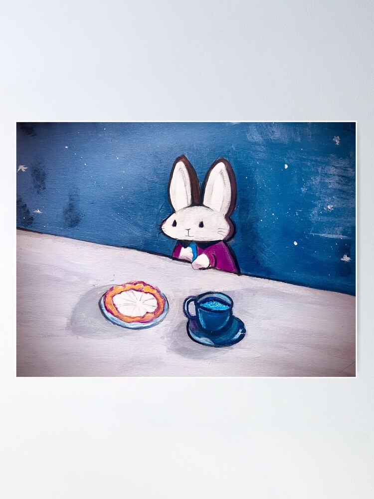 Thumbnail 2 of 3, Poster, bunny with tea and pie designed and sold by shopcherry.