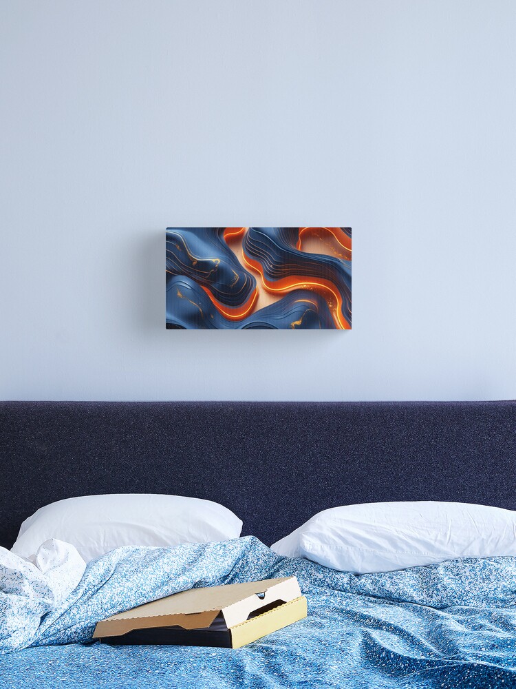 Thumbnail 2 of 3, Canvas Print, Molten Elegance: Flowing Blue & Fiery Gold designed and sold by PixelsArtst.