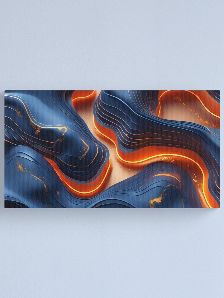 Thumbnail 1 of 3, Canvas Print, Molten Elegance: Flowing Blue & Fiery Gold designed and sold by PixelsArtst.