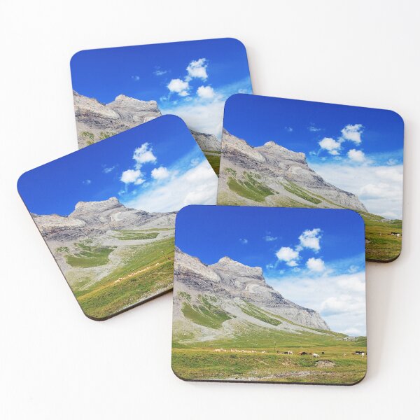 Item preview, High Alpine meadows with grazing cows against the backdrop of mountains. designed and sold by IaroslavB.