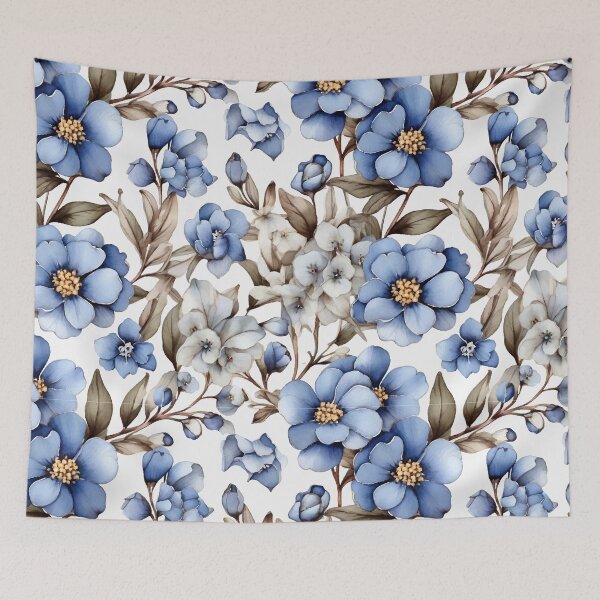 Item preview, delicate blue and white flowers, reminiscent of classic porcelain designs. designed and sold by fr-star.