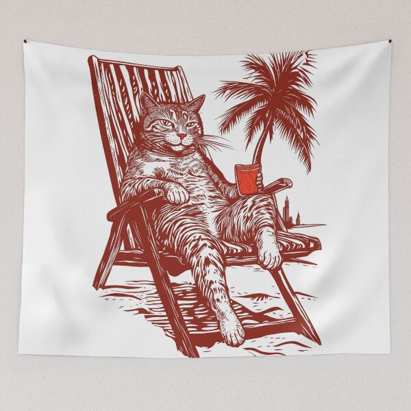 Item preview, Chilling Cat on the Beach – Funny Retro Holiday Design designed and sold by inksavvystudio.