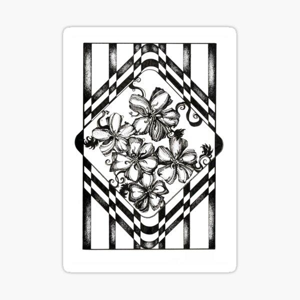 Flower Sanctuary – Ink Drawing, Whimsical Flowers & Checkerboard Patterns Sticker