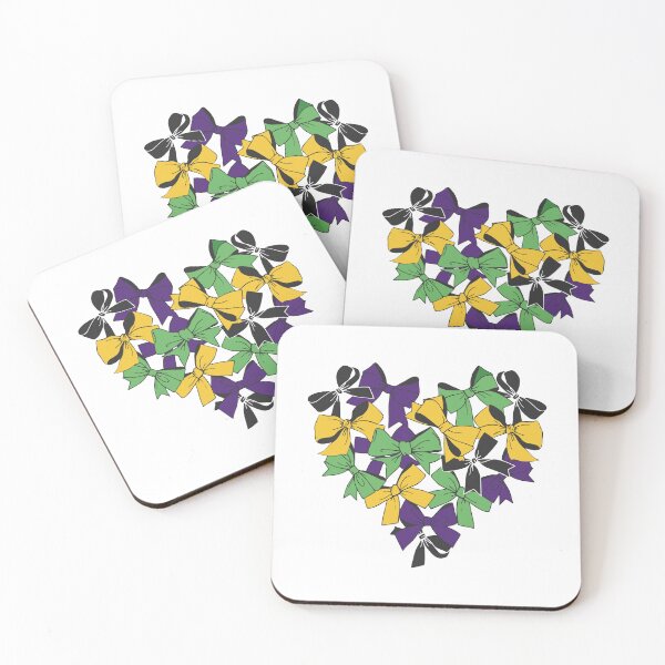 Item preview, "Mardi Gras 2025 Coquette Bow & Ribbon Heart Collage – Purple, Green & Gold Carnival Fashion Design for New Orleans Festival Season" designed and sold by artworkathome.