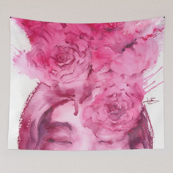Item preview, Flower Fever Dream Loose Magenta Watercolor Portrait designed and sold by Valerie Englehart.