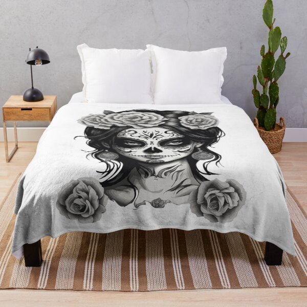 Item preview, sugarskull day of the dead minimalist tattoo art design designed and sold by X-ecute.
