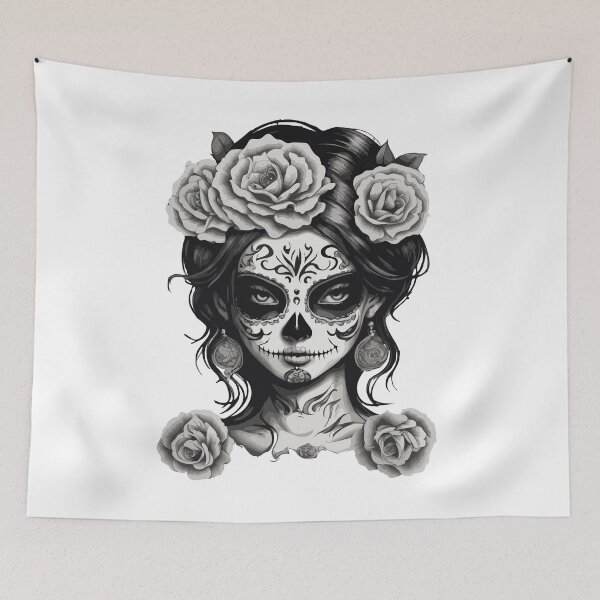 Item preview, sugarskull day of the dead minimalist tattoo art design designed and sold by X-ecute.