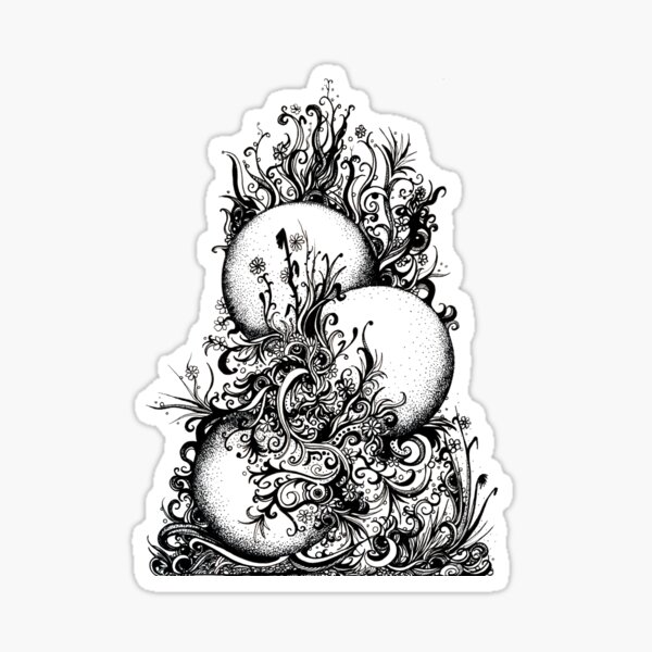 Greenery – Abstract Ink Drawing with Floating Orbs & Garden Sticker