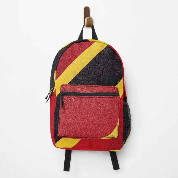 Item preview, Vivid red wall adorned with bold black and yellow diagonal stripes in an artistic display of color designed and sold by anytka.