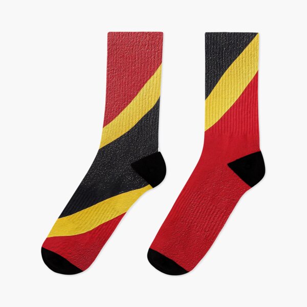 Item preview, Vivid red wall adorned with bold black and yellow diagonal stripes in an artistic display of color designed and sold by anytka.