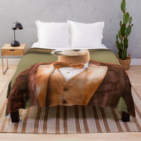 Item preview, A whimsical llama dressed in a formal brown suit stands confidently in a scenic park during sunset designed and sold by anytka.