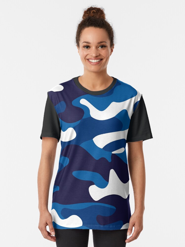 White Blue Camo Graphic T-Shirt for Sale by dextersdesigns