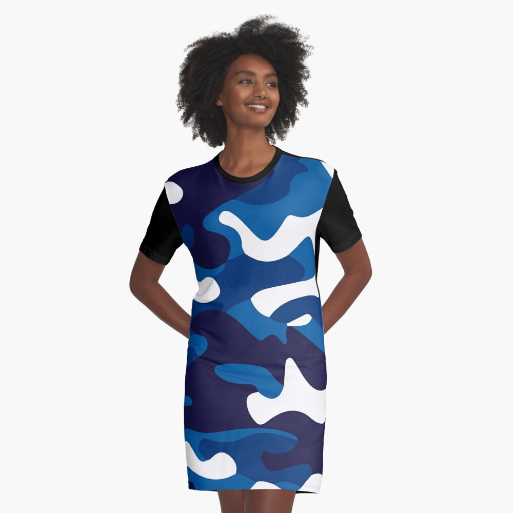 White Blue Camo Graphic T-Shirt for Sale by dextersdesigns