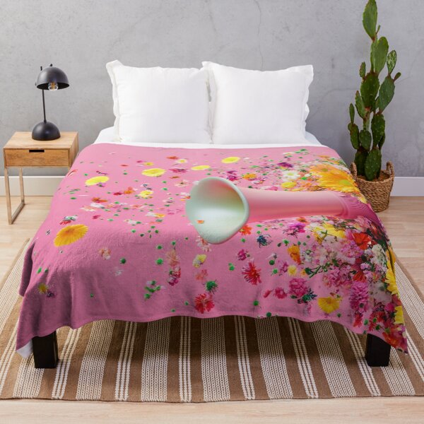 Item preview, A colorful explosion of flowers flows from a megaphone against a pink background, symbolizing creativity and expression in a unique way. designed and sold by anytka.