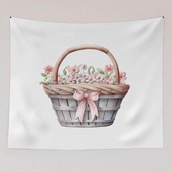 Item preview, Basket of Flowers With Pink Bow  designed and sold by Mermaid's Whimsy.