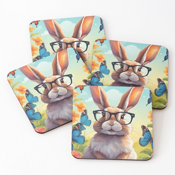 Item preview, Cool Bunny with Glasses in a Butterfly Garden – Aesthetic & Cute Art" designed and sold by chaieb shoop.